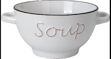 Excellent Houseware soepkom gres - wit - porselein - D14 cm - serveer/snackschaaltje