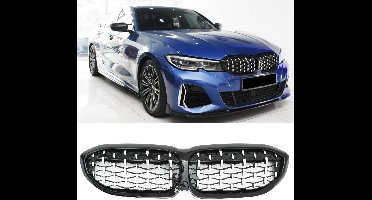 Diamant Sport Grill Nieren Passend Voor Bmw 3 Serie G20 G21 Glans / Chrome Zwart M Look 320 330 340 Styling Dubbele Spijl