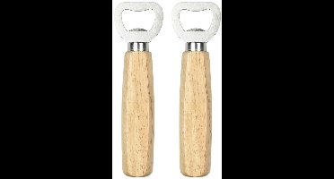 Benson Flessenopener - 2x - RVS - eikenhout - 14 cm - bieropener