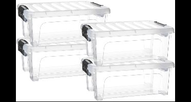 Plasticforte Multi Storage Opslagbox met deksel - 4x - transparant - 8 liter - 36 x 25 x 14 cm - kunststof - opbergdoos - opbergen
