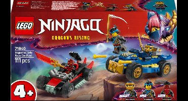LEGO® NINJAGO® Rogue vs. Drix Racewagenduel, Ninjaspeelset met 3 Minifiguren, 2 Raceauto's, 2 Ninjakatana's en een Onthullingszwaard, Cadeautje voor Kinderen Vanaf 4 Jaar 71840