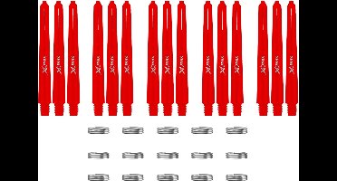 XQMax Dart Shafts - 5 Sets (15 stuks) - Medium - Rood - Plus Veerringetjes - Darts Shafts