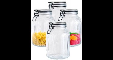 Alpina Voorraad/weck pot - transparant - geribbeld glas - 4x14cm - 1,9L