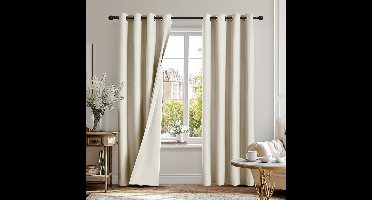 Boraboi ® Verduisterende Thermogordijnen voor Optimale Rust en Comfort in Lichtbeige Set van Twee Stuks 175 x 140 cm (hoogte x breedte)
