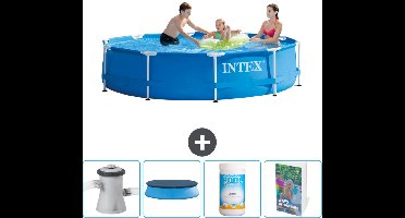 Intex Rond Frame Zwembad - 305 x 76 cm - Blauw - Inclusief Pomp Afdekzeil - Chloor - Zwembadgids