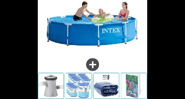 Intex Rond Frame Zwembad - 305 x 76 cm - Blauw - Inclusief Zwembadfilterpomp - Filters - Solarzeil - Zwembadgids