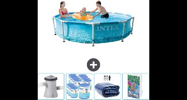 Intex Rond Frame Zwembad - 305 x 76 cm - Waterprint - Inclusief Zwembadfilterpomp - Filters - Solarzeil - Zwembadgids