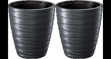 Prosperplast Plantenpot/bloempot Amazing - 2x - buiten/binnen - kunststof - antraciet - D30 x H33 cm - met binnenpot