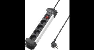 Sygonix SY-4538264 Stekkerdoos met schakelaar 4-voudig Zwart, Zilver Randaarde stekker 1 stuk(s)