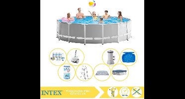 Intex Prism Frame Zwembad - Opzetzwembad - 457x122 cm - Inclusief Onderhoudspakket, Filter, Zwembad Stofzuiger en Voetenbad
