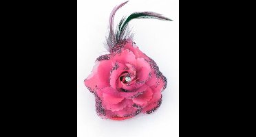 Bloemen op speld/elastiek hot pink