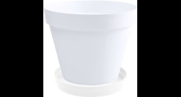 Bloempot Toscane kunststof wit D40 x H32 cm inclusief onderschaal D35 cm - Bloempotten/plantenpotten set