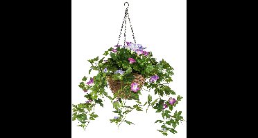 Emerald - Kunstplant Petunia in hangmand UV lichtpaars 45cm - Kunstplant voor binnen