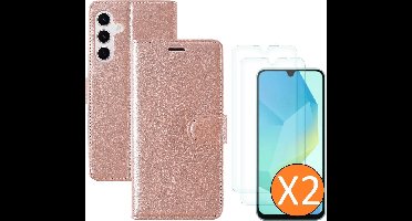 Hoesje geschikt voor Samsung Galaxy A16 4G / 5G hoesje Rose Goud pasjeshouder telefoon hoes - Met screenprotector tempered glass voor Galaxy A16 4G / 5G - 2x