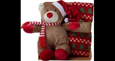 Unique Living Plaid - Fleece kinderdeken met knuffel beer - 30cm - Xmas