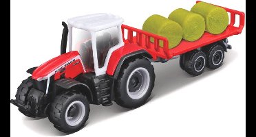 MAISTO Massey Ferguson 8S.265 TRACTOR WITH BALER TRAILER - MINI WORK MACHINE