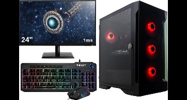 Complete 144Hz Gaming PC Setup - 24" Gaming Monitor, -Toetsenbord en -Muis - Ryzen 5 6-Core - RTX 3050 - 16GB - 1TB M.2 SSD - WIFI - Talos E2 Elite