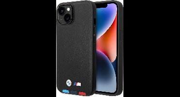 BMW M Line Tricolor Stamped Leather Back Case (MagSafe Compatible) - Geschikt voor Apple iPhone 14 (6.1") - Zwart