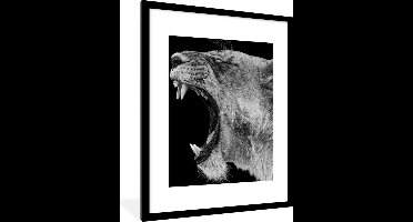 PosterMonkey - Poster - Fotolijst - Frame - Dieren - Leeuw - Jungle - Zwart wit - Posters - 60x80 cm - Kader - Wanddecoratie dieren - Posterlijst - Decoratie woonkamer