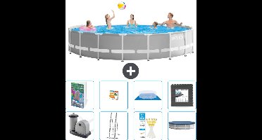 Intex Rond Prism Frame Zwembad - 548 x 122 cm - Grijs - Inclusief Pomp - Ladder - Grondzeil - Afdekzeil - Speelgoed - Vloertegels - 9-delig