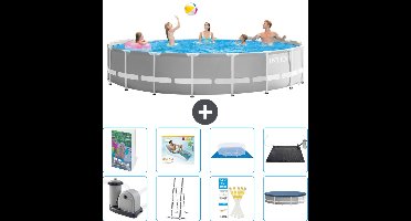 Intex Rond Prism Frame Zwembad - 548 x 122 cm - Grijs - Inclusief Pomp - Ladder - Grondzeil - Afdekzeil - Loungebed - Solar Mat - 9-delig