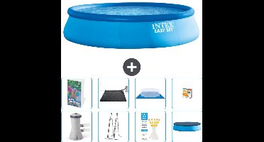 Intex Rond Opblaasbaar Easy Set Zwembad - 457 x 107 cm - Blauw - Inclusief Pomp - Ladder - Grondzeil - Afdekzeil - Solar Mat - Speelgoed - 9-delig