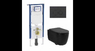QeramiQ Dely Swirl Toiletset - 36.3x51.7cm - Geberit UP720 Duofix Sigma inbouwreservoir - slim zitting - bedieningsplaat mat antraciet - ronde knoppen - mat zwart