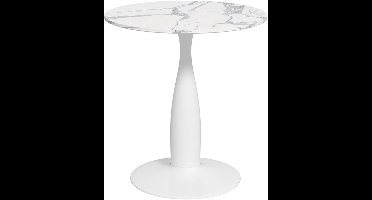 Rondetafel – Ronde Eettafel – Keukentafel – Kleine Tafel – Tafel Met Stalen Frame – Compact 70x74 cm – Melamine Blad – Antislip Voetjes – Wit