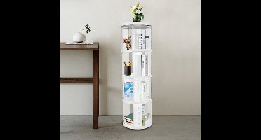 Boekenrek – Boekenkast – Boekenplank – Opbergkast – Boekenstandaard – Draaibaar 360° – Ruim 4-laags – Duurzaam ABS & PET – Compact en Stijlvol – Wit