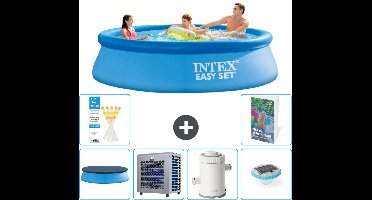 Intex Rond Opblaasbaar Easy Set Zwembad - 305 x 76 cm - Blauw - Inclusief Afdekzeil - Warmtepomp - Zwembadfilterpomp - Verlichting - 7-delig