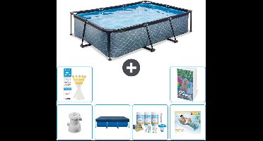 EXIT Rechthoekig Stone Frame Zwembad - 300 x 200 x 65 cm - Inclusief Pomp Afdekzeil - Onderhoudspakket - Loungebed - 7-delig