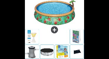 Bestway Rond Opblaasbaar Fast Set Zwembad - Paradijsprint - 457 x 84 cm - Inclusief Pomp Afdekzeil - Onderhoudspakket - Solar Mat - 7-delig