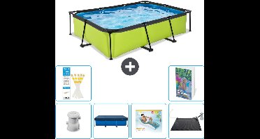 EXIT Rechthoekig Lime Frame Zwembad - 300 x 200 x 65 cm - Inclusief Pomp Afdekzeil - Loungebed - Solar Mat - 7-delig