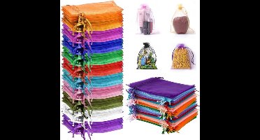 200 stuks organza zakjes, organza geschenkzakjes met trekkoord, transparante gaas zakjes voor sieraden, cosmetisch, snoepzakjes - voor bruiloften, feesten, Kerstmis en festiva, 7 x 9 cm (Gemengde Kleuren)