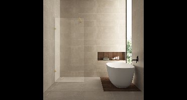 Inloopdouche Wiesbaden Less 120x200cm met geborsteld messing beslag en 8mm helder glas