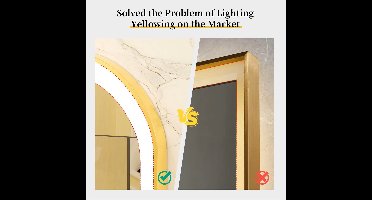Badkamerspiegel - Badkamerspiegel met Verlichting - Gouden Frame - Stapsloze Dimbare Verlichting - Anti-Vorst & Geheugenfunctie - Wandgemonteerde - 50x80cm/20x32inch - Goud