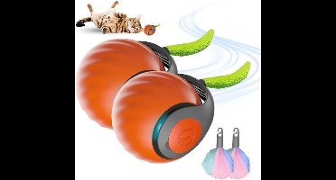 2 stuks interactieve kattenspeelbal met pluche staart, hondenspeelgoed, kattenspeelgoed, slim kattenspeelgoed, intelligente mobiele kattenbal voor binnen, automatisch rollende bal voor katten en honden (oranje)