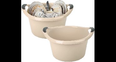 Plastic Forte Afwasbak - 2x - 15L - taupe - 42 x 40 x 25 cm - met handvatten - teiltje