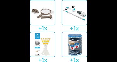 Zwembad Onderhoudspakket - Onderhoud Zwembad - bevat Scrubpad - Schepnet - Borstel - Stofzuiger - Testrips en Filters (4-delig)