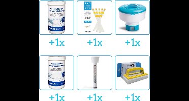 Zwembad Onderhoudspakket - Onderhoud Zwembad - bevat Chloor - Testrips - Chloordrijver - Chloor - Thermometer en Scrubborstel (6-delig)