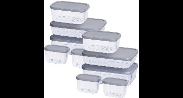 Excellent Houseware Vershoudbakjes - glas/kunststof - grijs/transparant - 10x - bewaarbakjes