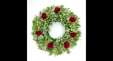 Kunstbloem Hangende Krans, 35cm Rozen Nepbloemenkrans, Kunstkrans voor Voordeur, Kunstkrans voor Deur, Bruiloft, Feest, Huis, Muur, Raamdecoratie (Rode Roos)