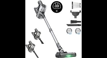 Steelstofzuiger Draadloos - Steelstofzuiger - Stofzuiger - Steelstofzuiger Snoerloos - Krachtige Zuigkracht - 35Kpa - Steelstofzuiger - met groen licht - LED-display - Anti-klitrolborstel - Grijs