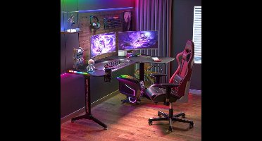 Gaming Bureau - Gaming Desk - Gaming Tafel - Computertafel - Computer bureau - XXXL Hoek Bureau – L-Vormig Computerbureau met RGB Verlichting, Bekerhouder & Koptelefoonhaak