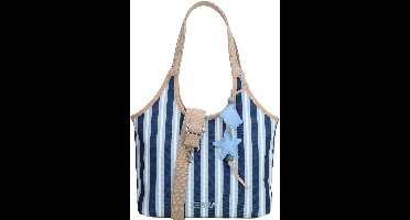 Zebra Trends Mira Shopper - Streeppatroon - Schoudertas - Handtas - Shopper - Bagcharm - Achterritsvak - Dames - Tote Bag - Dames Tas - Middenblauw