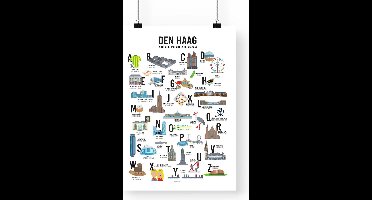Artprint den Haag volgens de Hagenees en de Hagenaar - 50x70cm - Haagse gebouwen en begrippen - den Haag ABC poster - den Haag illustraties
