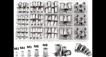Aluminium blindklinkmoeren - 150 stuks - Blindklinkmoer M3, M4, M5, M6 en M8 - Geschikt voor blindklinkmoertang - Blindklinkmoeren assortiment