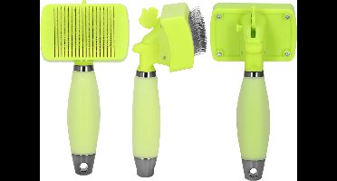 Springos Slicker | Zelfreinigende | Hondenborstel | Kattenborstel | RVS | Groen