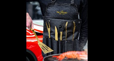 MikaMax Gouden Milionaire BBQ Accessoire Set - BBQ Tools Goud - BBQ Gereedschap Set - 5 Delige Set - Incl. Meegeleverde Tas - Straat Luxe Uit - Hoge Kwaliteit - Goud