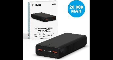 FlinQ Powerbank 20.000mAh -Snellader voor 3 apparaten tegelijk opladen - Quick Charge PD - Powerbanks voor noodpakket - Incl. USB-Kabel